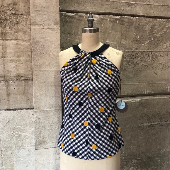 Eva Franco Anthropologie Polka Dot Gingham Embroidered Halter Top - Picture 2 of 6